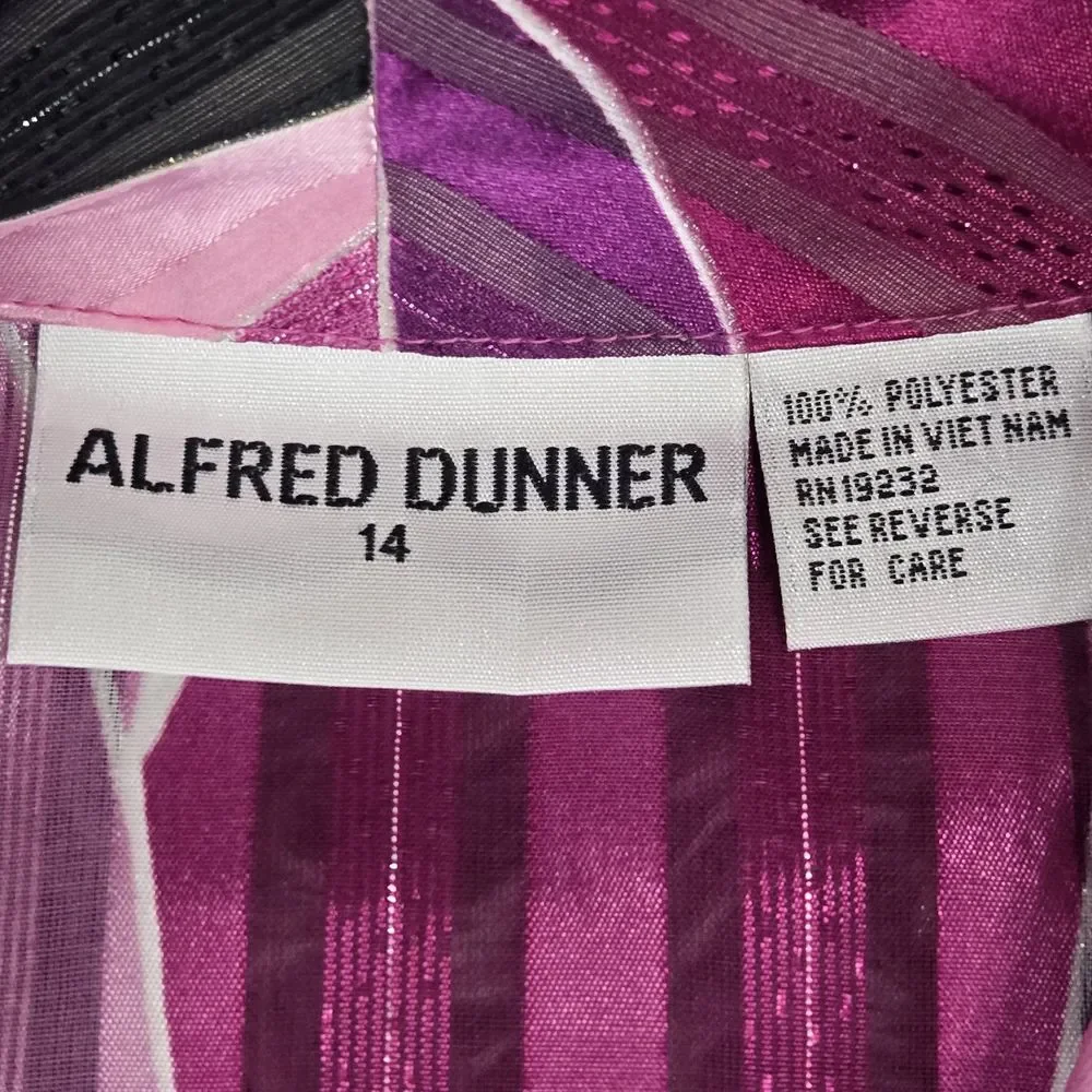 Alfred Dunner Womens 14 Purple Sheen Colorblock Long Sleeve Button Front Shirt - Picture 6 of 6